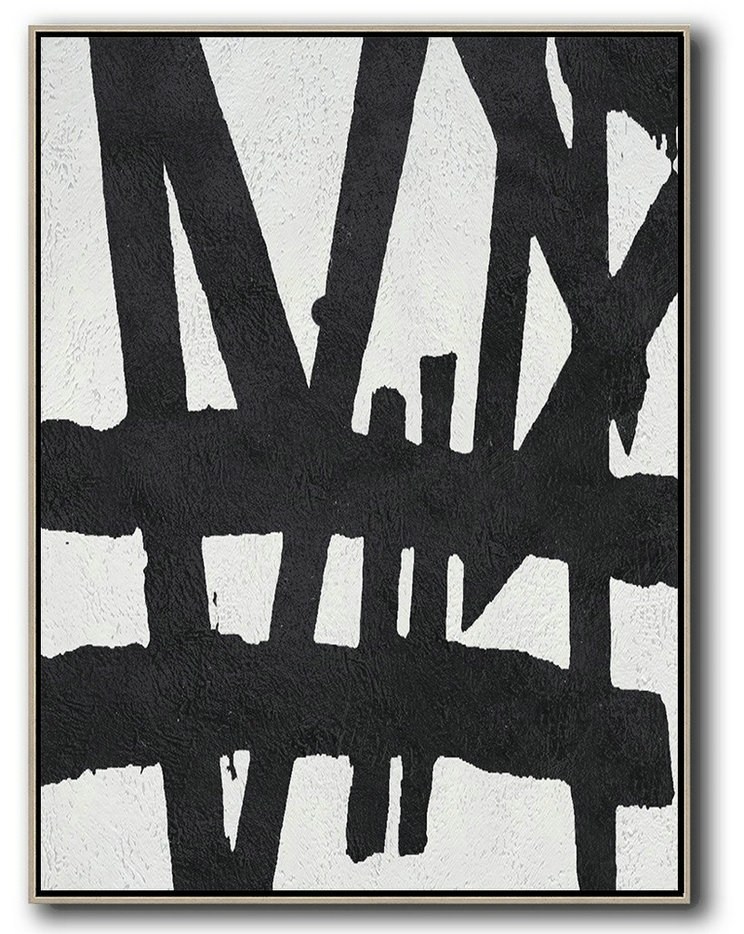 Modern Living Room Decor,Black And White Minimal Painting On Canvas - Abstract Art Decor,Contemporary Painting